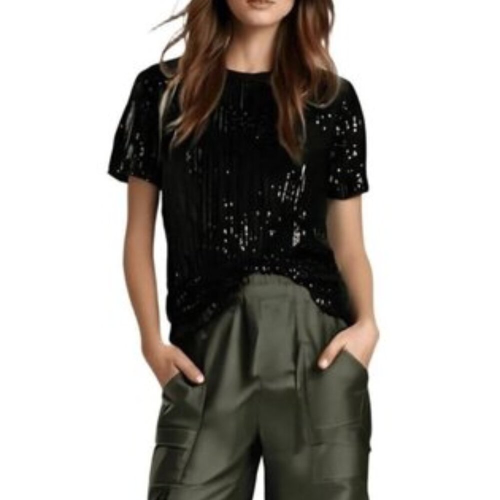 Sanctuary Sequined Black Mesh Evening Blouse